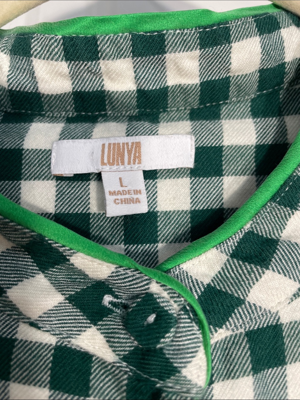 Lunya Brushed Flannel Button Up Shirt Dress Large Verdant Check Green Long Sleev - Picture 5 of 11
